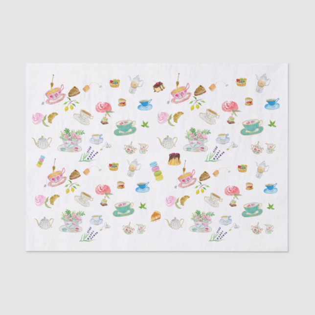 Papier Mousseline Motif d'aquarelle Tea Time (Recto)