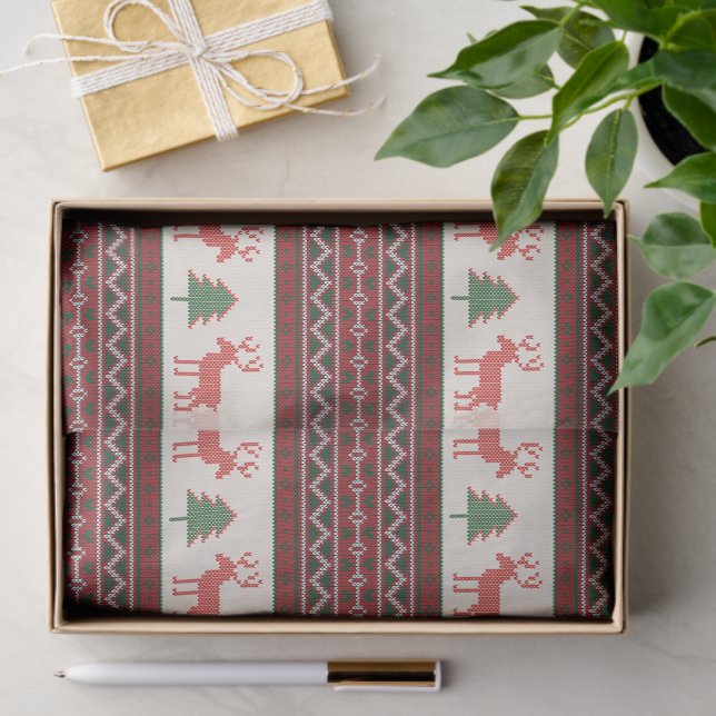Papier Mousseline Motif d'arbre de Noël de rennes nues | Vacances (Cadeau)
