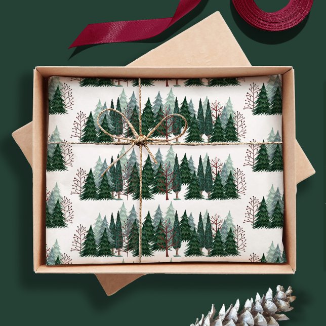 Papier Mousseline Motif d'arbre de Noël pin rustique (Rustic Christmas Pine Tree Pattern Tissue Paper)