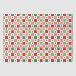 Papier Mousseline Motif d'arbre de Noël - Rouge, rose, vert