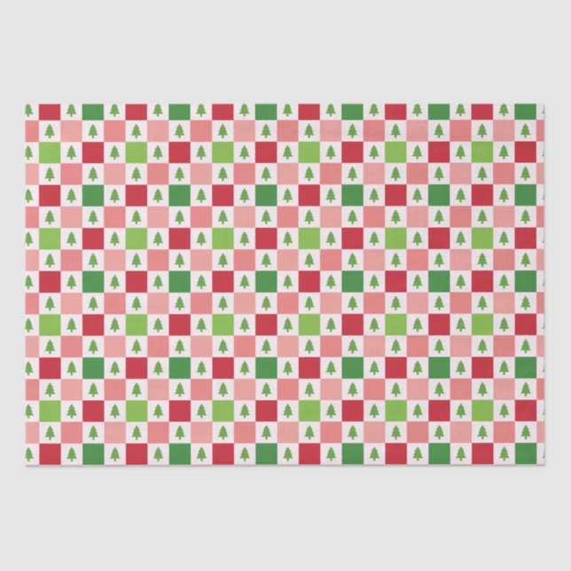 Papier Mousseline Motif d'arbre de Noël - Rouge, rose, vert (Recto)