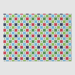 Papier Mousseline Motif d'arbre de Noël - Rouge, Vert, Bleu