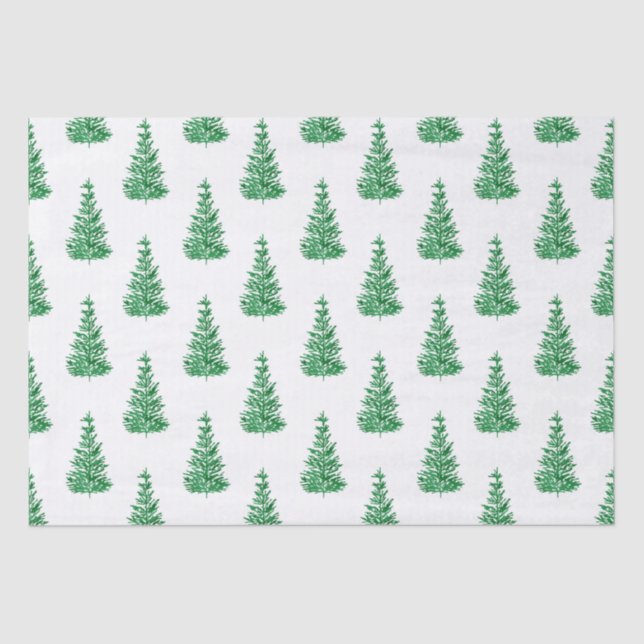 Papier Mousseline Motif d'arbre de pin aquarelle vert (Recto)