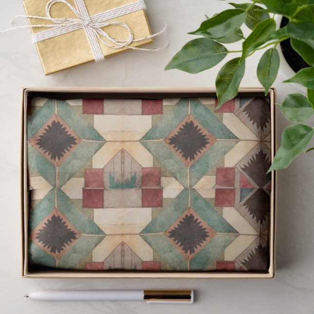 Papier Mousseline motif d'art de bloc de patchwork géométrique vinta (Cadeau)