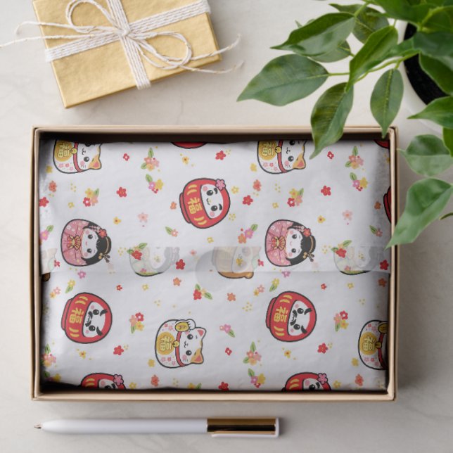 Papier Mousseline Motif daruma mignon (Cadeau)