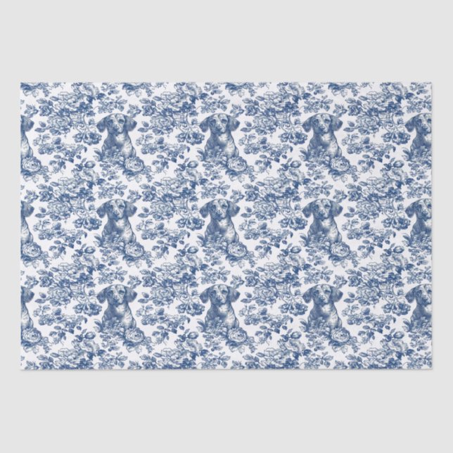 Papier Mousseline Motif Daschund Dog Blue Toile (Recto)
