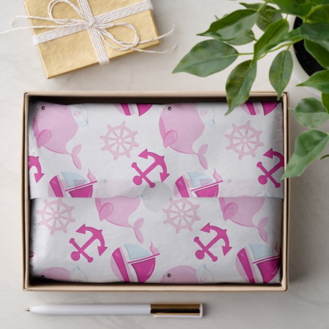 Papier Mousseline Motif De Baleines, Beaux Baleines, Baleines Roses (Cadeau)