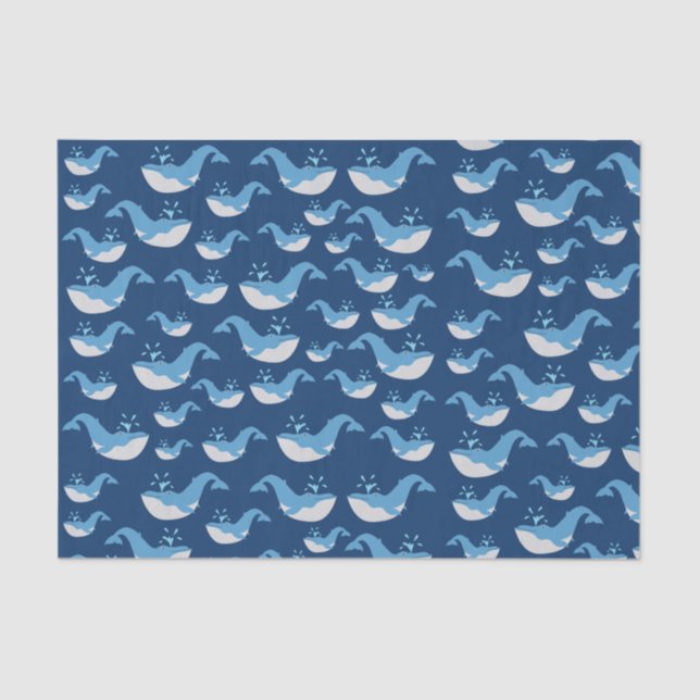 Papier Mousseline Motif de baleines de l'océan bleu profond (Recto)