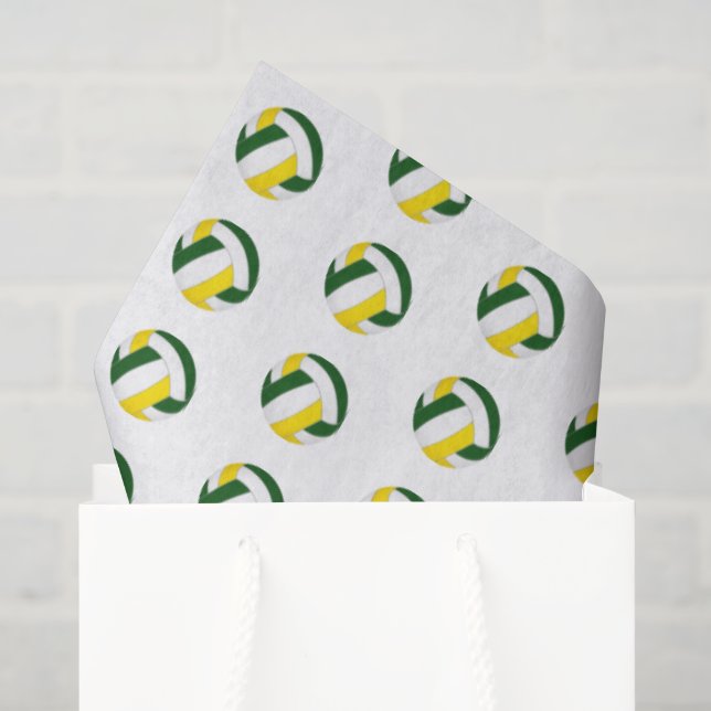 Papier Mousseline motif de ballons de volley verts dorés minuscules (Sac cadeau)