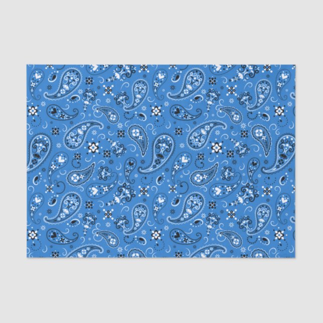 Papier Mousseline Motif de Bandana Retro Blue Paisley (Recto)