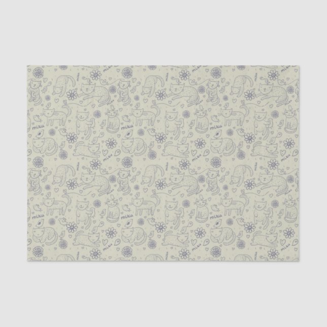 Papier Mousseline Motif de bande dessinée avec les chats drôles (Recto)