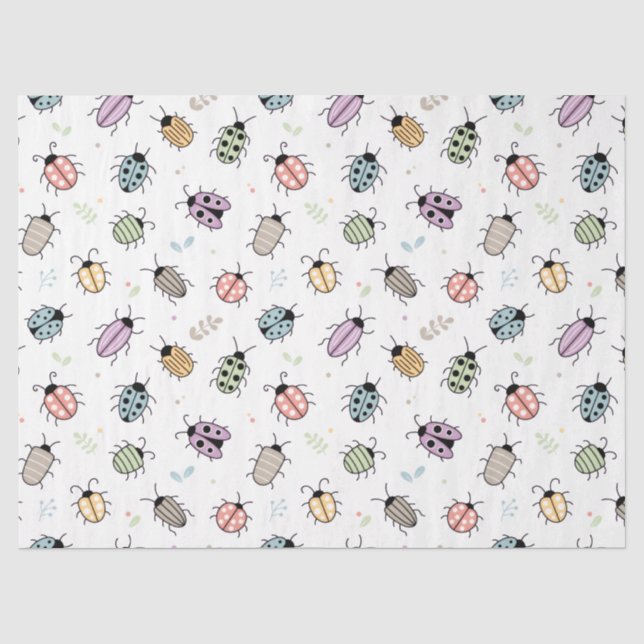 Papier Mousseline Motif de bugs colorés mignons (Recto)