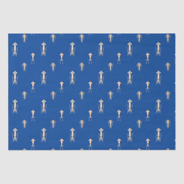 Papier Mousseline Motif de calmar bleu profond (Recto)