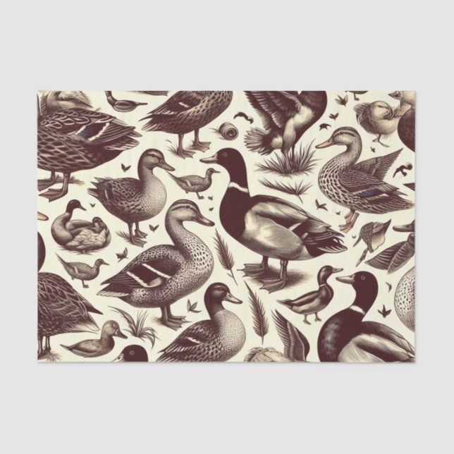 Papier Mousseline Motif de canard vintage et d'oie (Recto)