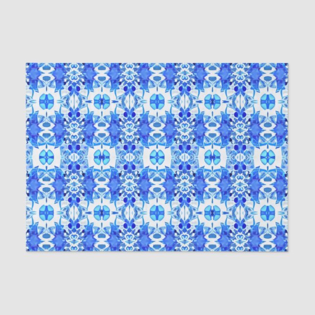 Papier Mousseline Motif de carreaux Bleu et Blanc Cobalt (Recto)