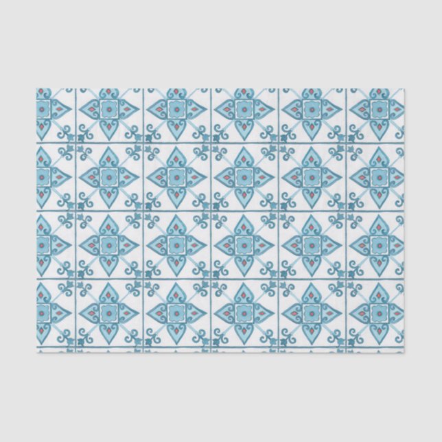 Papier Mousseline Motif de carreaux bleus marocain (Recto)