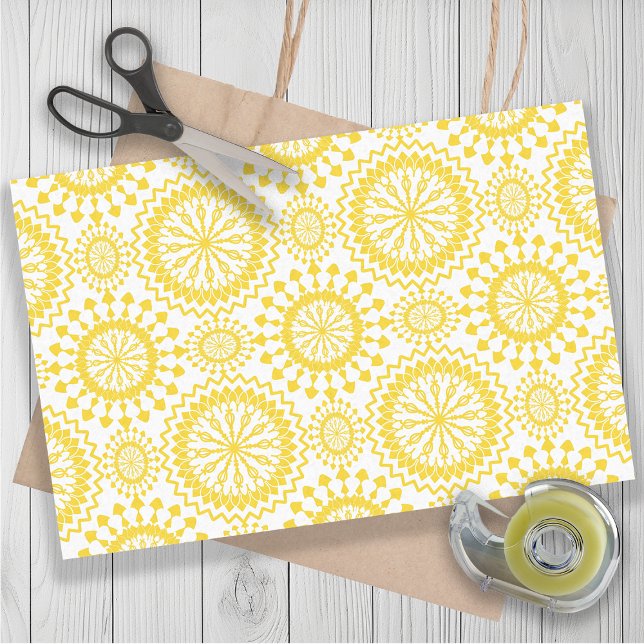 Papier Mousseline Motif de cercle jaune rustique blanc (Rustic. yellow and white circle pattern gift wrapping or decoupage tissue paper)