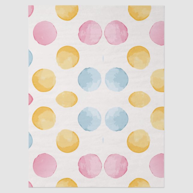Papier Mousseline Motif de cercle moderne jaune, rose et bleu (Recto)