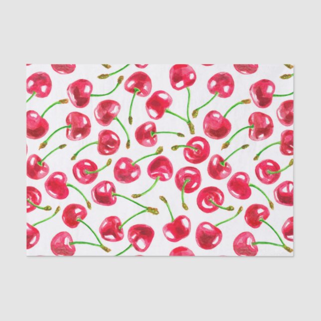 Papier Mousseline Motif de cerises d'aquarelle (Recto)