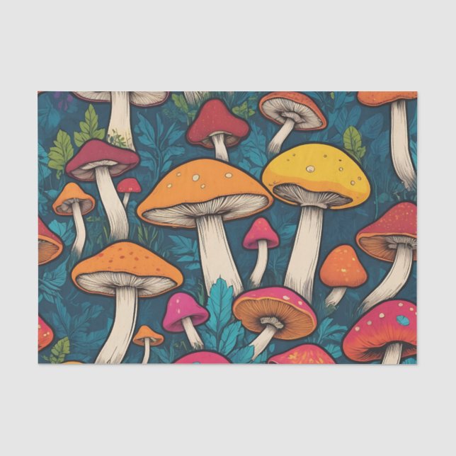 Papier Mousseline Motif de champignon coloré (Recto)