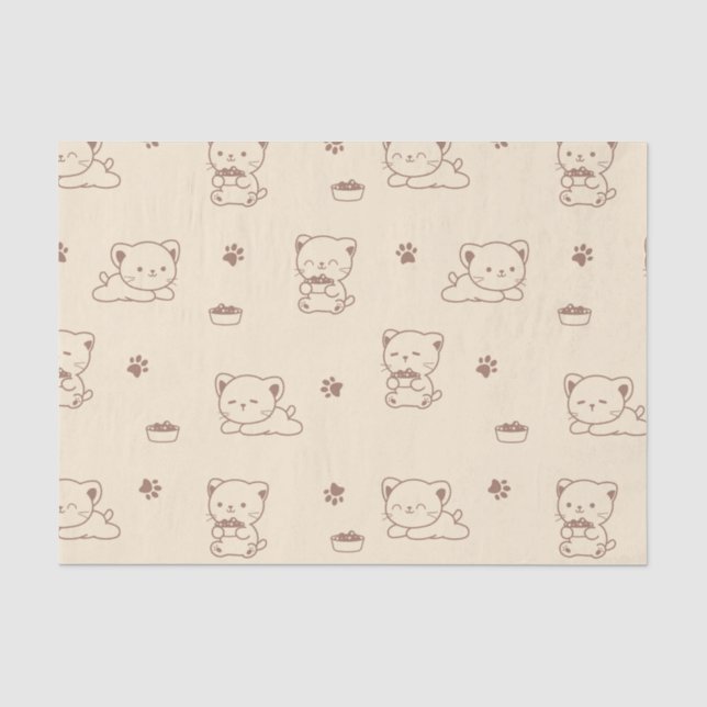 Papier Mousseline Motif de chat beige mignon (1) (Recto)