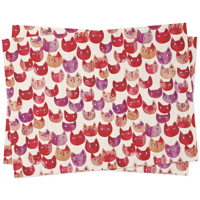 Papier Mousseline Motif de chat coloré amusant (Fun watercolor colorful kitty cat tissue paper for animal lovers)
