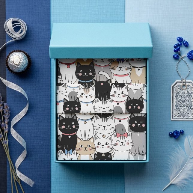 Papier Mousseline Motif de chat fantaisiste mignon (Créateur téléchargé)