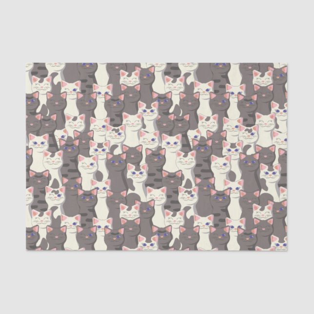 Papier Mousseline Motif de chats blancs et gris (Recto)