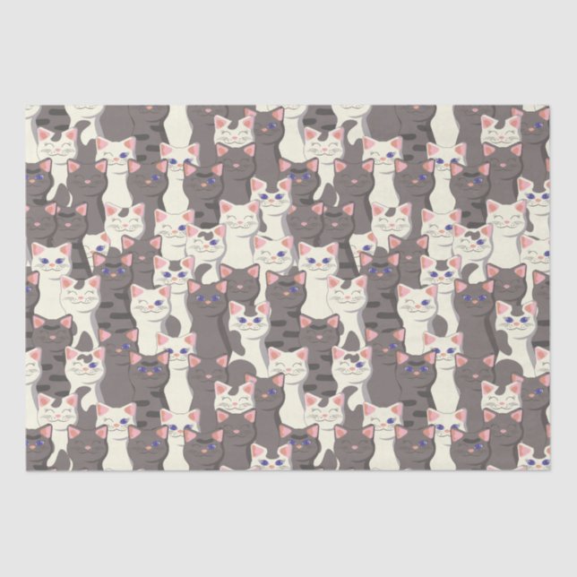 Papier Mousseline Motif de chats blancs et gris (Recto)
