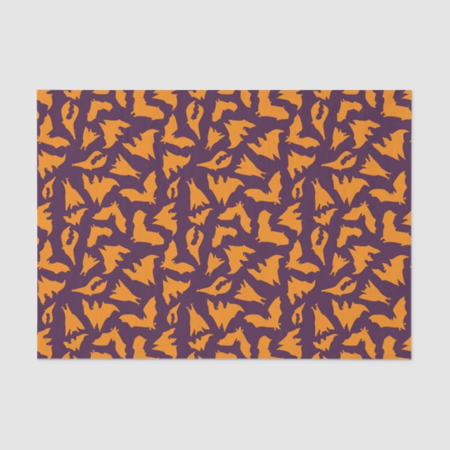 Papier Mousseline Motif de chauves-souris violet orange Halloween Ti (Recto)