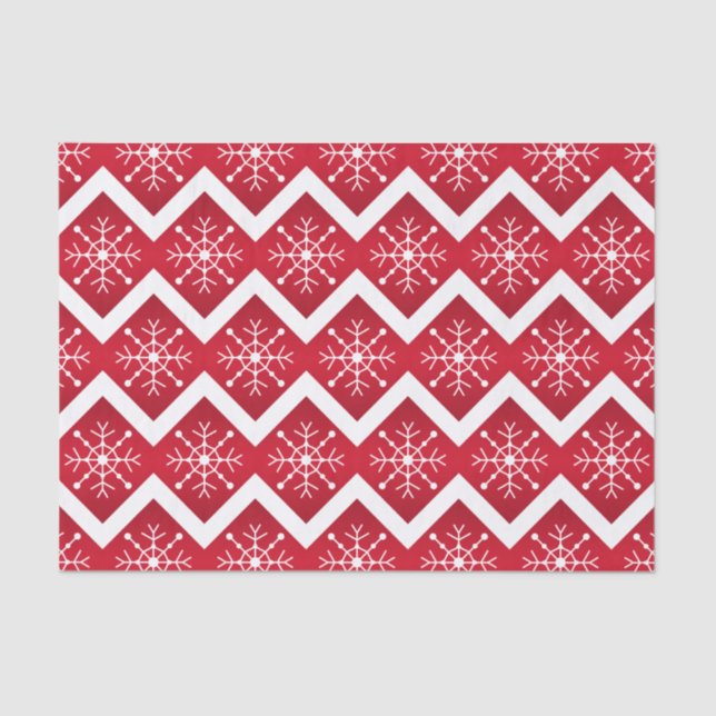 Papier Mousseline Motif de Chevron de flocons de neige de Noël rouge (Recto)