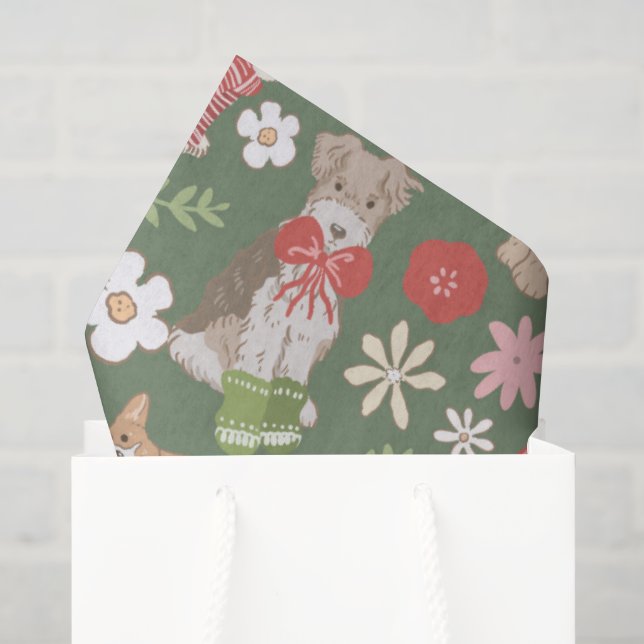 Papier Mousseline Motif de chiens de Noël mignons (Sac cadeau)