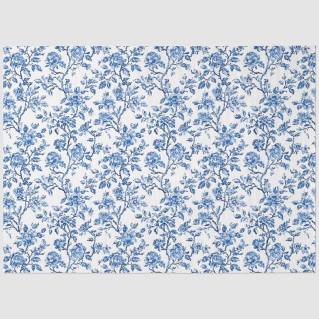 Papier Mousseline Motif de chinoiserie bleue  (Recto)