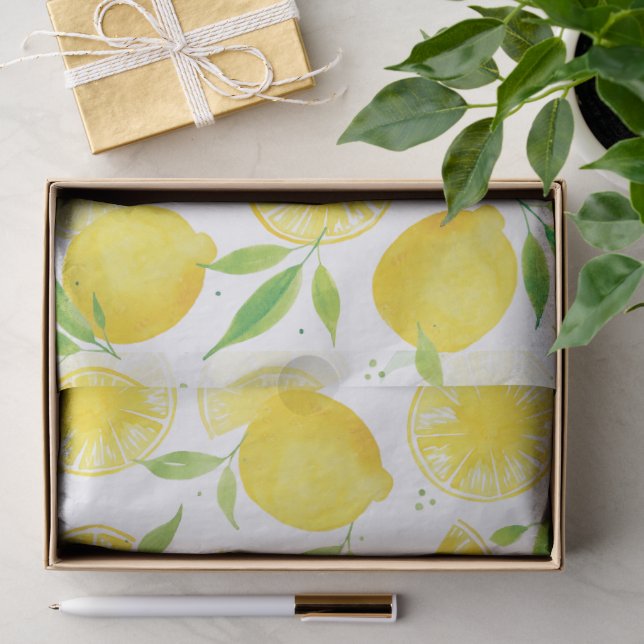 Papier Mousseline Motif de citron à l'aquarelle Citrus d'été (Cadeau)