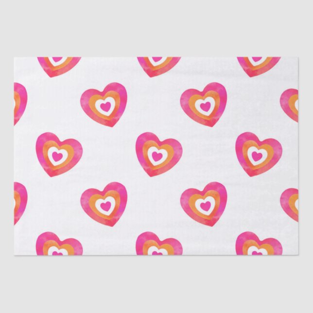 Papier Mousseline Motif de coeur couleur orange rose chaud (Recto)