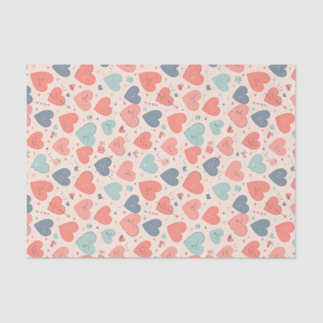 Papier Mousseline Motif de cœur mignon couleur rétro Saint-Valentin (Recto)