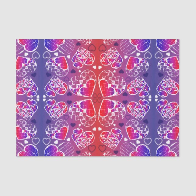 Papier Mousseline Motif de coeur romantique violet et rouge Whimsica (Recto)