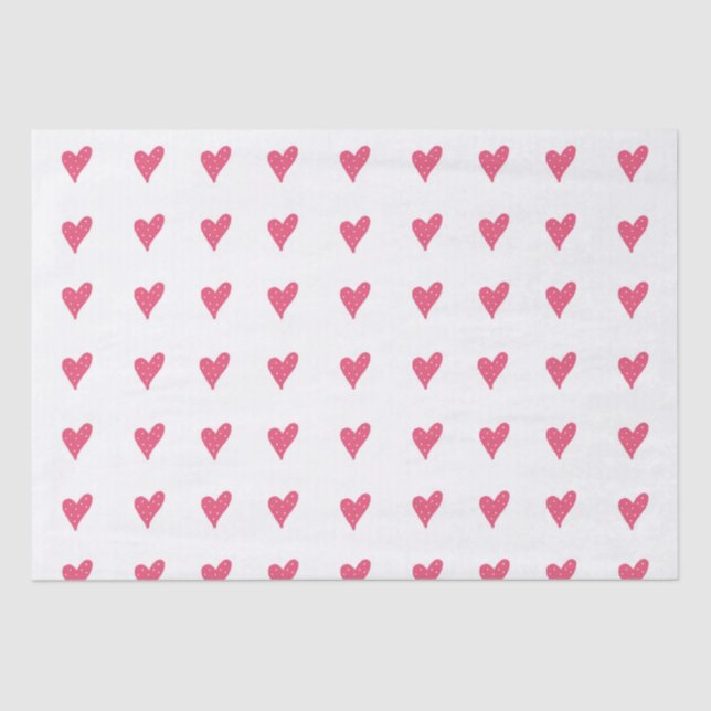 Papier Mousseline Motif de coeur rose moderne sur blanc (Recto)