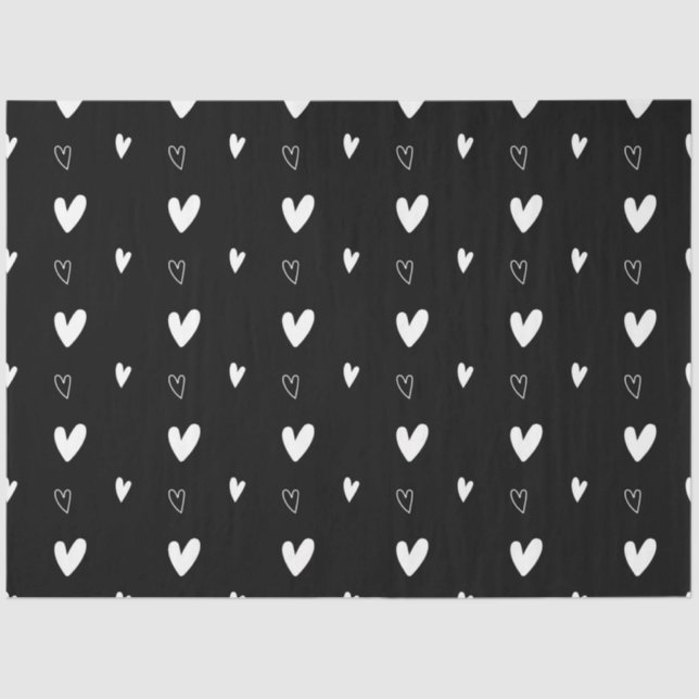 Papier Mousseline Motif de coeur scandinave mignon noir et blanc (Recto)