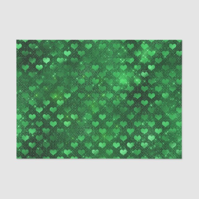 Papier Mousseline Motif de cœurs de glamour vert émeraude (Recto)