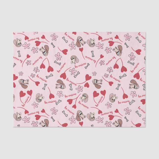 Papier Mousseline Motif de coeurs et de bassets (Recto)