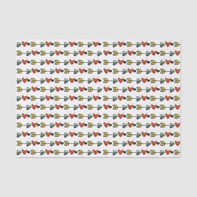 Papier Mousseline Motif de coeurs et de flèches illustrés mignons (Recto)