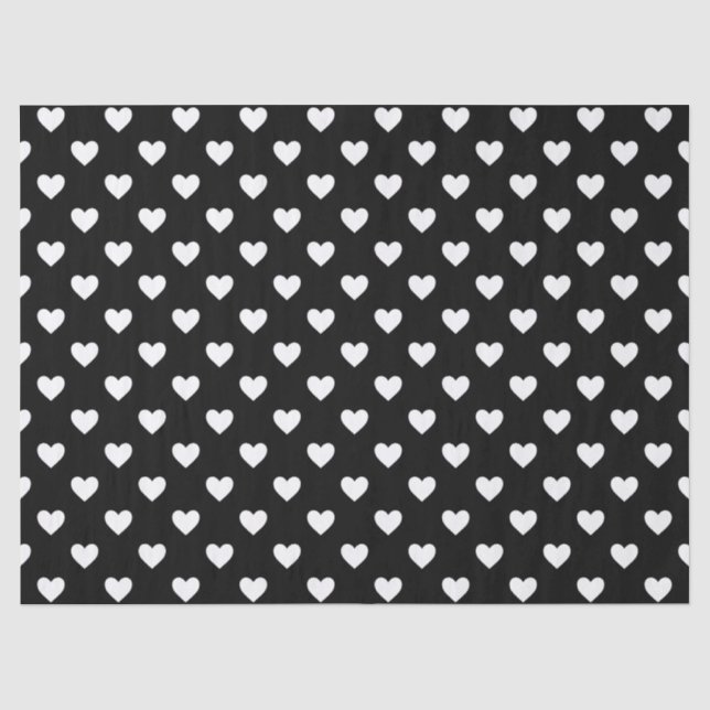 Papier Mousseline Motif de cœurs noir et blanc (Recto)