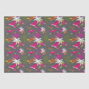 Papier Mousseline Motif de colibris et de fleurs tropicaux