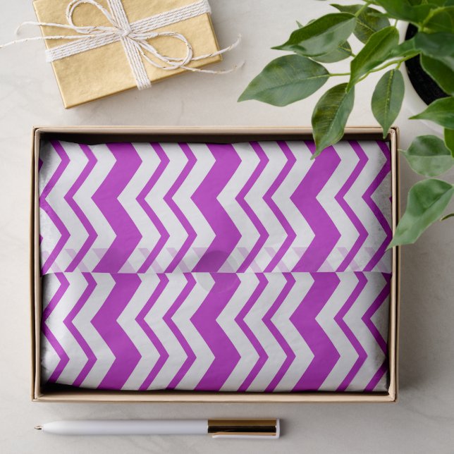 Papier Mousseline Motif de conception de zigzag chevron blanc violet (Cadeau)