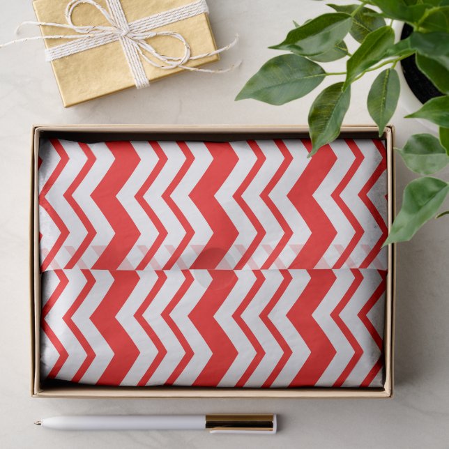 Papier Mousseline Motif de conception en chevron zigzag blanc rouge  (Cadeau)