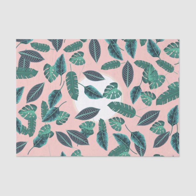Papier Mousseline Motif de coucher de soleil Feuille vert rose d'été (Recto)
