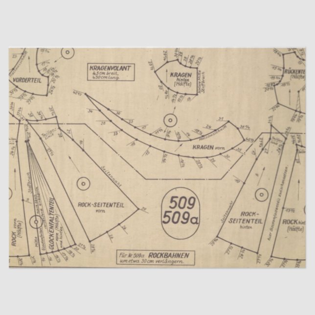 Papier Mousseline Motif de couture vintage I (Recto)