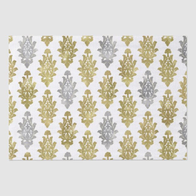 Papier Mousseline Motif de Damas Argent et Or (Recto)