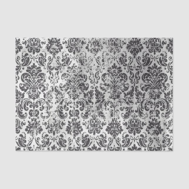 Papier Mousseline Motif de Damas noir et blanc (Recto)